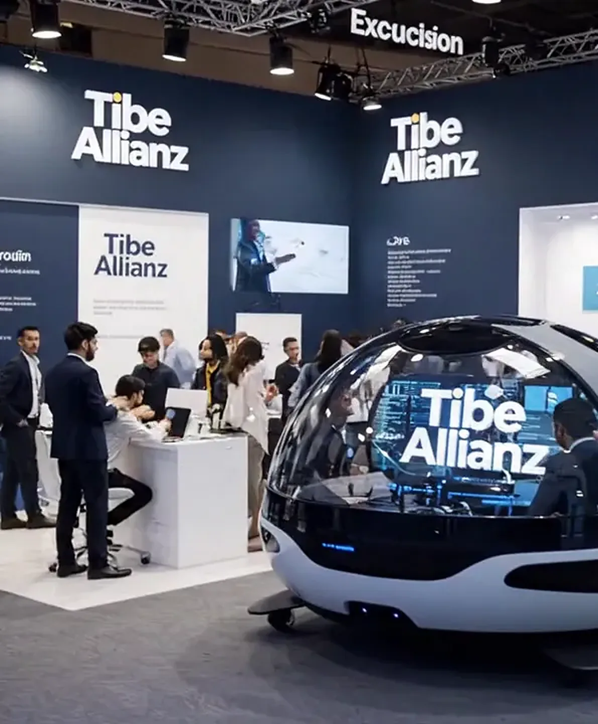 A Tibe Allianz exhibition booth with visitors, from the Tibe Allianz brand film