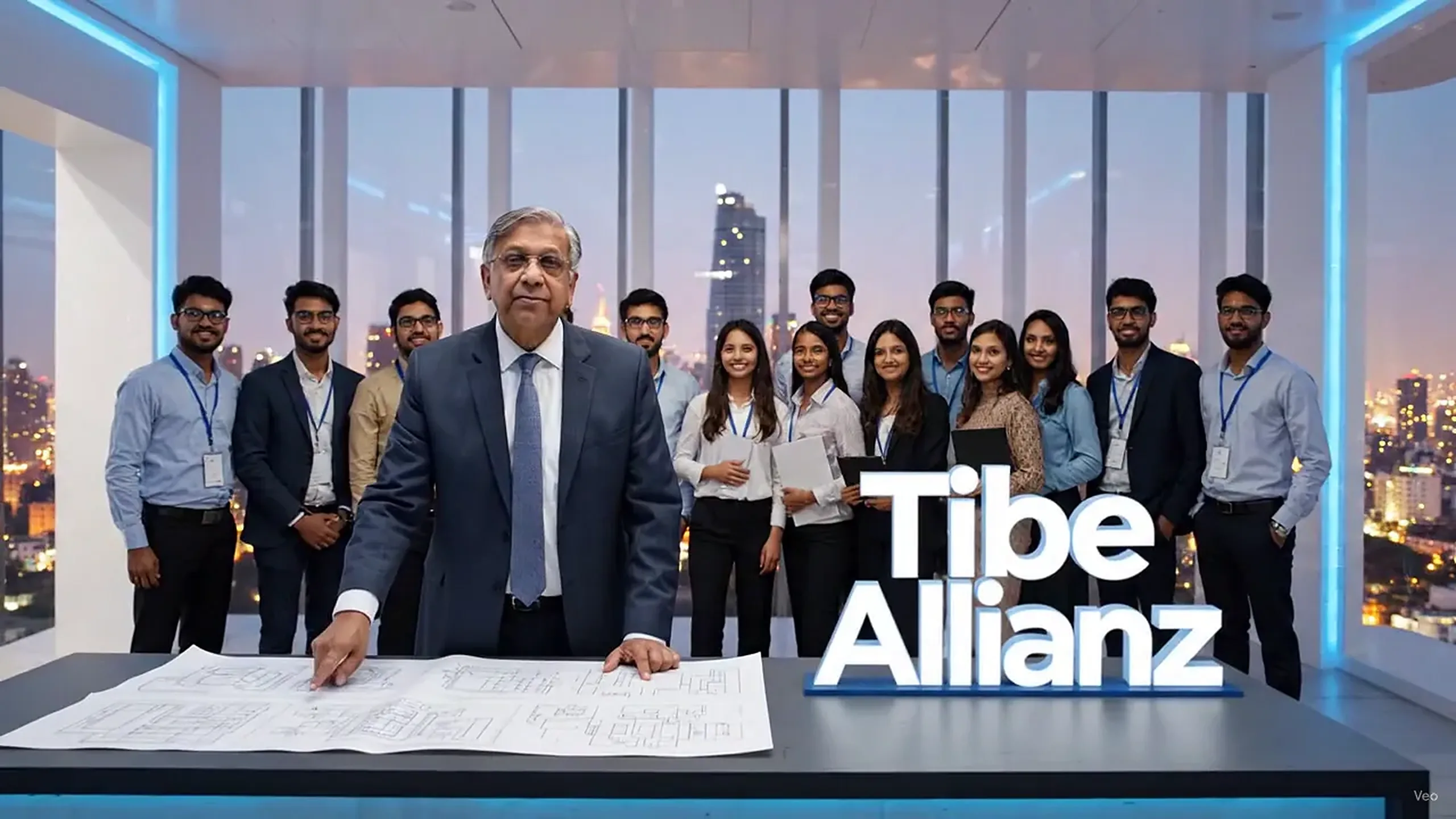 The Tibe Allianz team gathered in their office, from the Tibe Allianz brand film