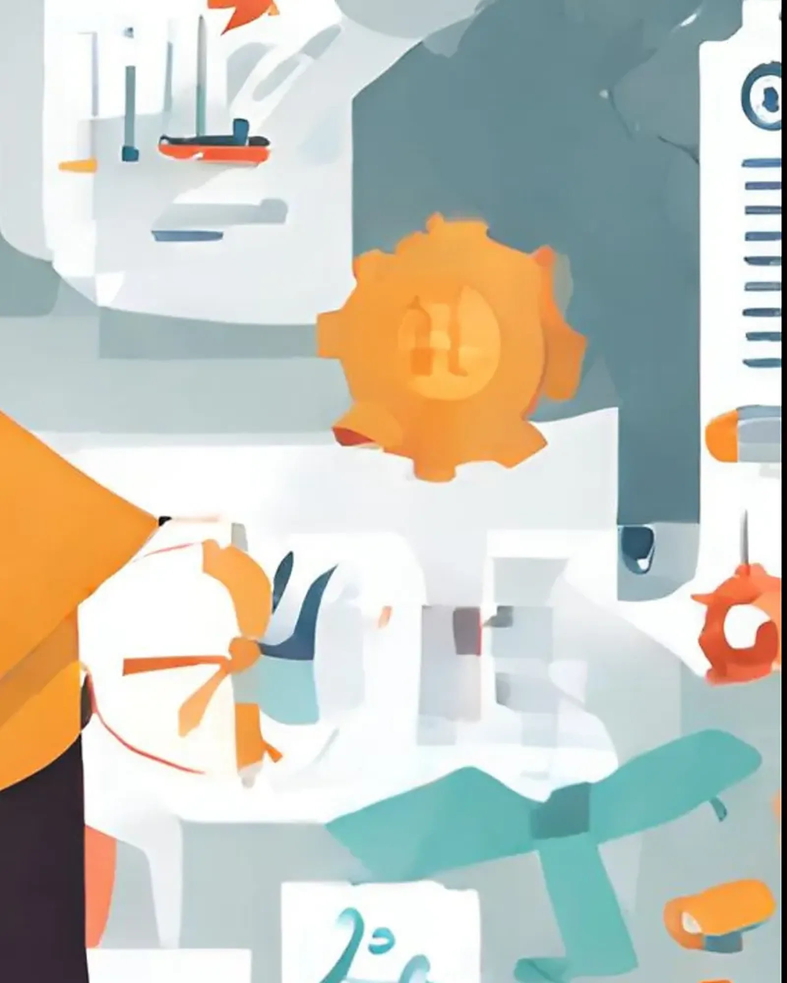 Illustration of a learning and skills workspace with charts and tools