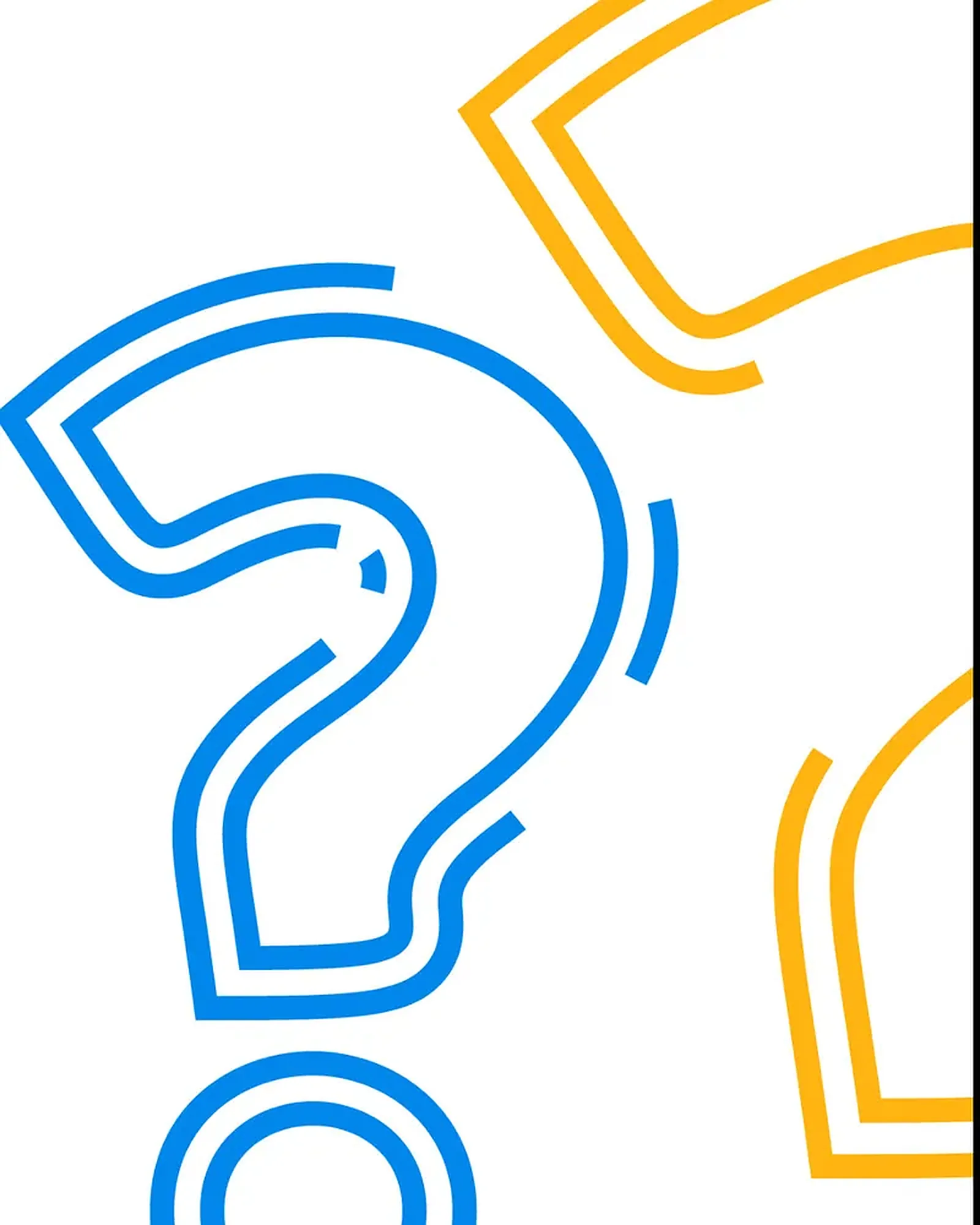 Illustration of stylised question marks in blue, yellow and teal